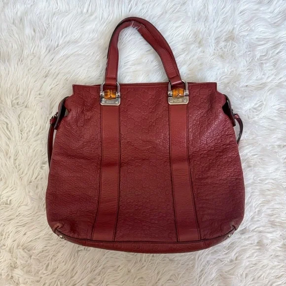 Authentic Gucci Guccissima GG Burgundy Wine Red Tote Bamboo Leather Bag ♥️ - Picture 3 of 11